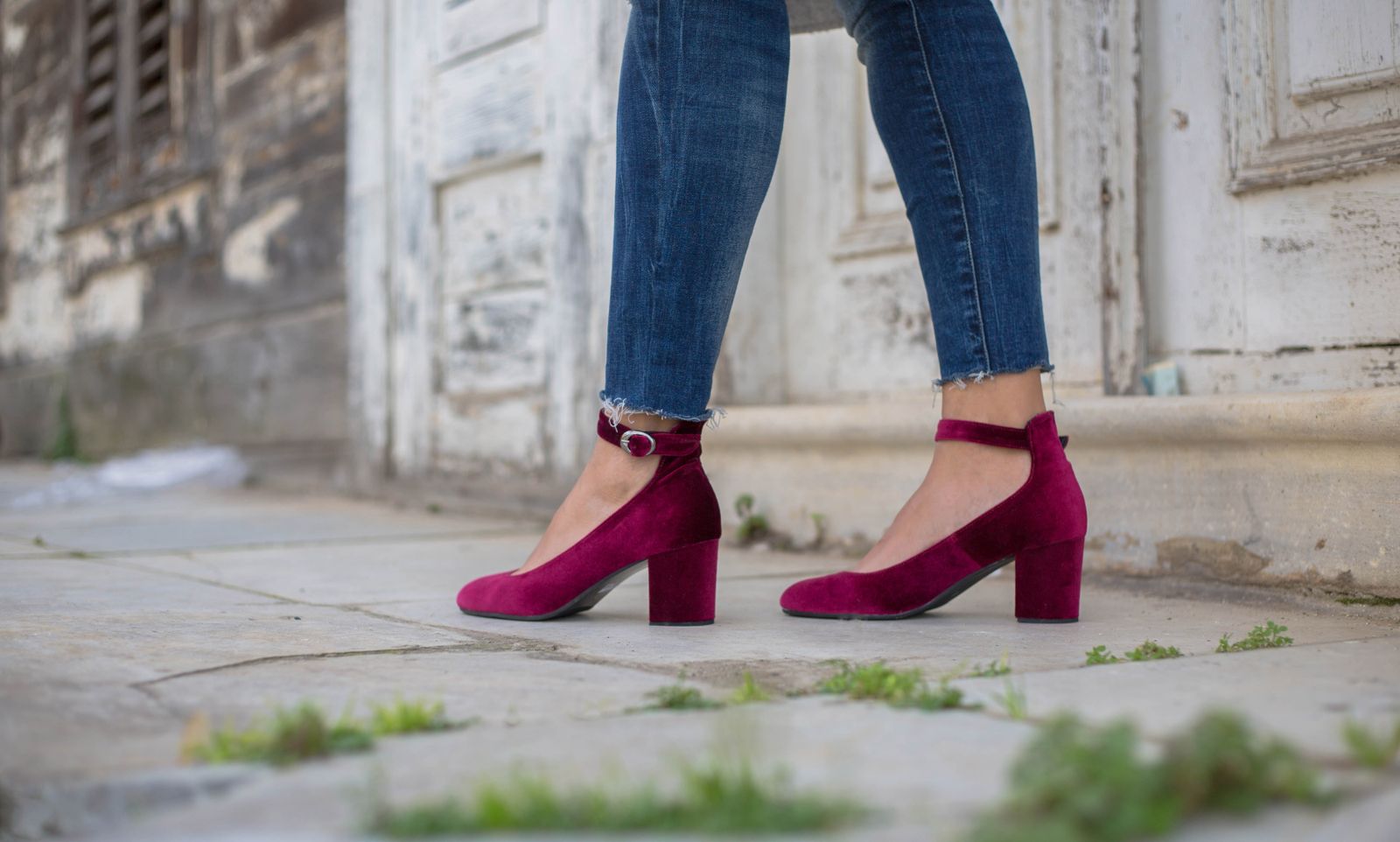 Mary Jane block heel pumps with an ankle strap